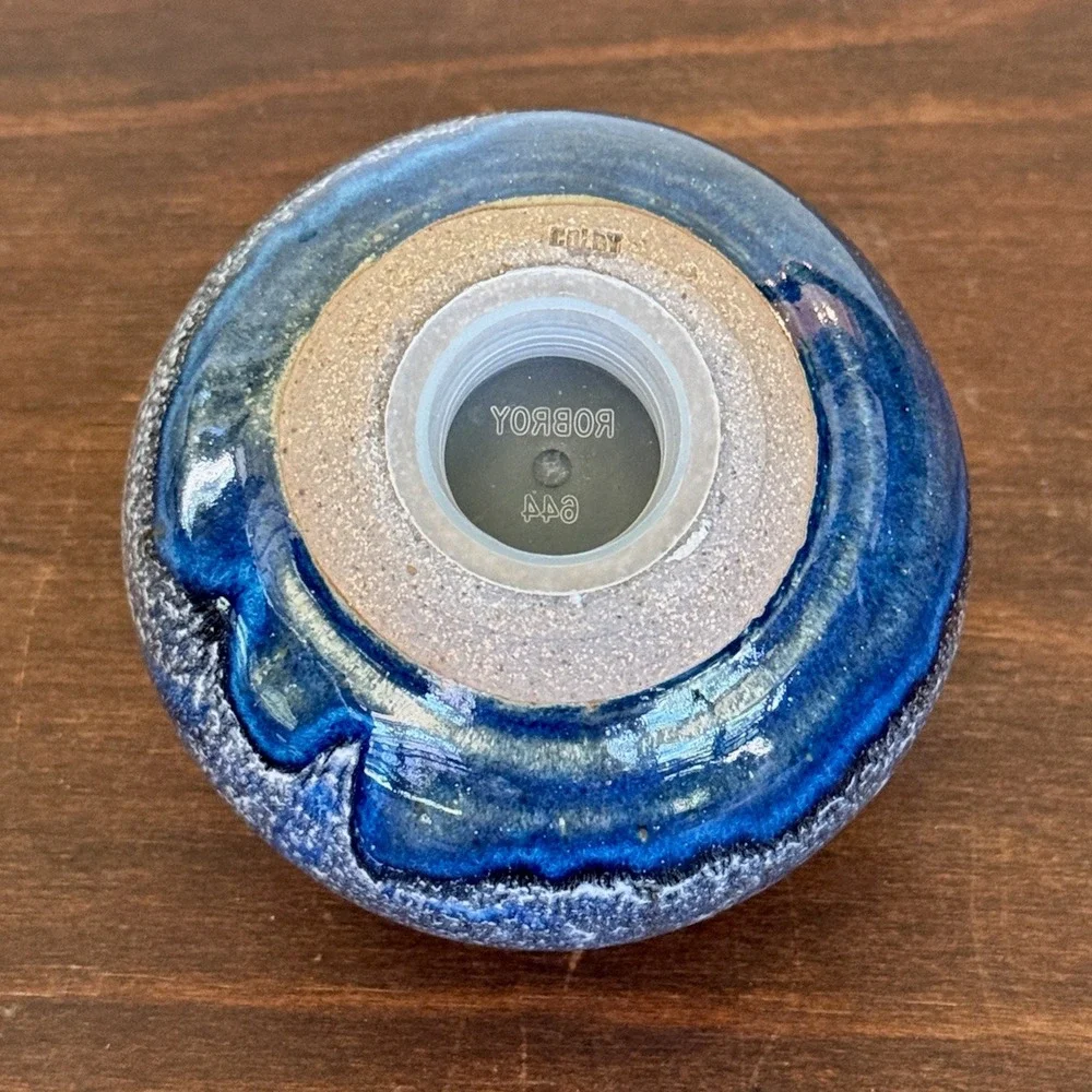 Bill Colby Pottery Blue Glazed Ceramic Potpourri Diffuser Leaf Cutouts Artisan